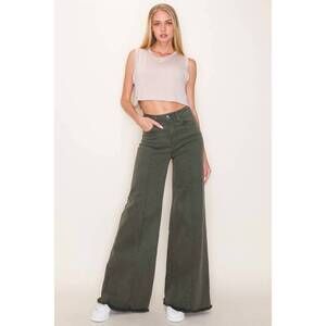 NEW O2 DENIM front seam wide-leg western jeans in olive